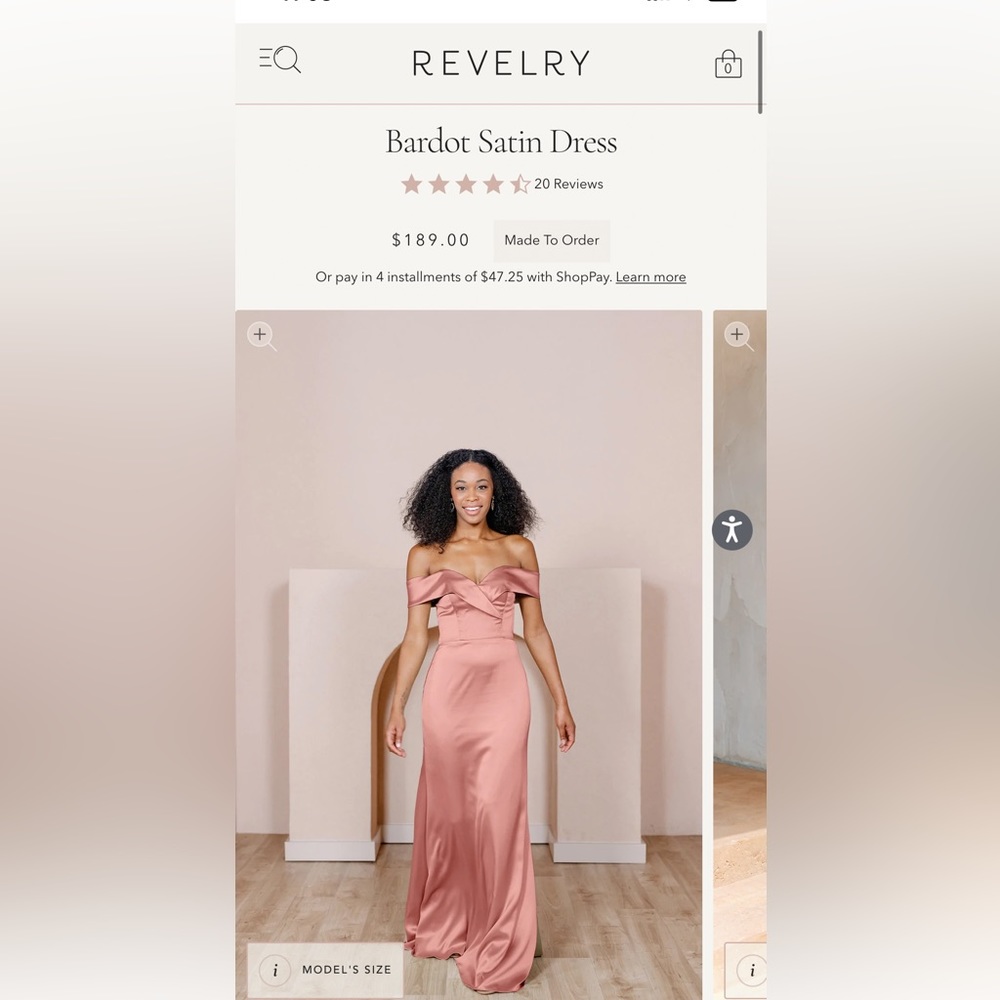 Never Worn Revelry Bardot Satin Dress